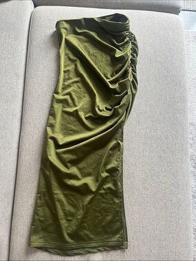 SHEIN Olive Green Ruched Side Midi Skirt